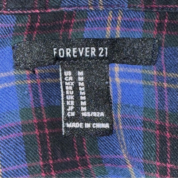 Forever 21 Blue Plaid Button Down Flannel Shirt Size M - Picture 6 of 6